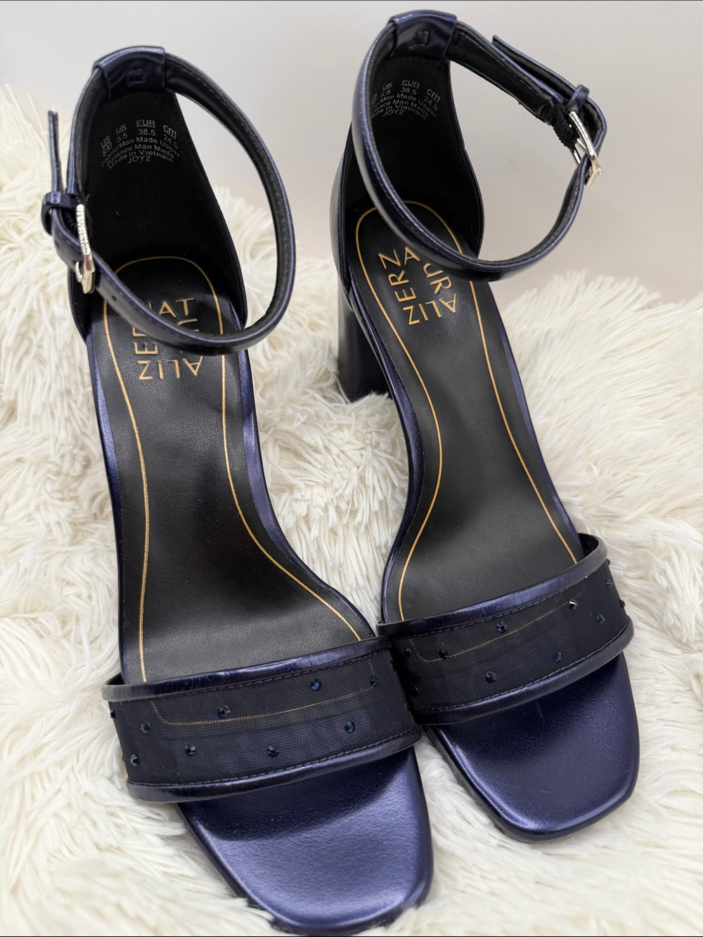 Naturalizer Navy Ankle-Strap Block Heel Sandals
